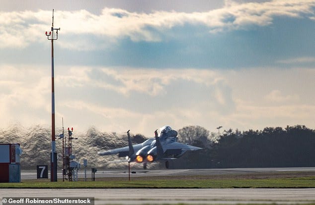It comes days after a US Air Force report showed that RAF Larkenheath in Suffolk (pictured) could be used for Americans to host nuclear weapons in the UK again