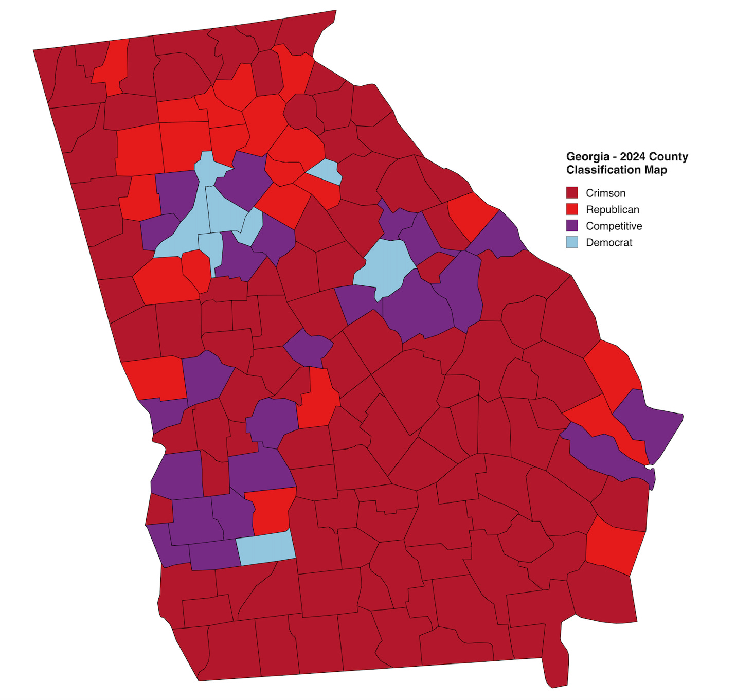 A map of georgia with different colored states

Description automatically generated