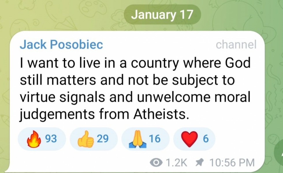 Jack Posibiec:I want to live in a country where God still matters and not be subject to virtue signals and unwelcome moral judgements from Atheists.