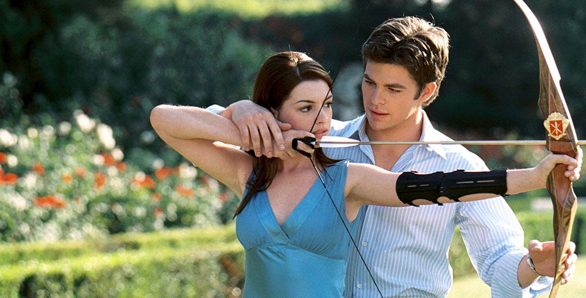 Nicholas helping Mia with archery in The Princess Diaries 2: Royal Engagement.