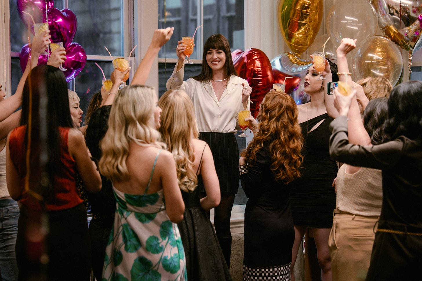 Dakota Johnson in the Materialists matchmaking offices wearing aritzia separates