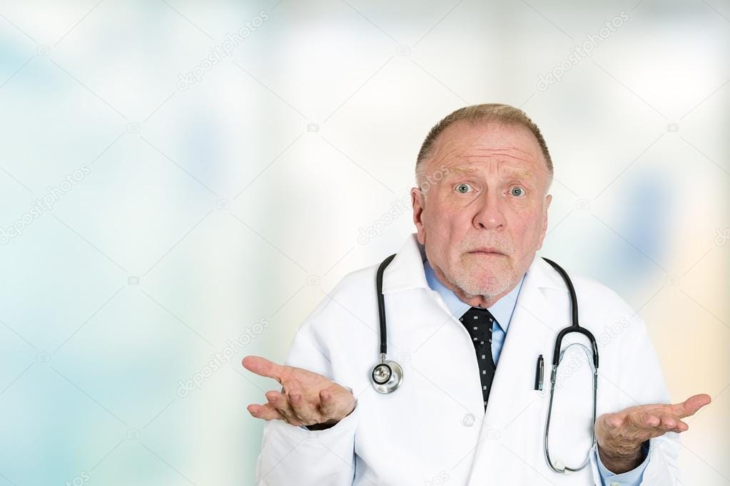 Clueless senior health care professional doctor shrug shoulders ⬇ Stock ...
