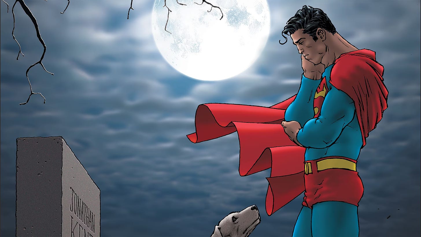 Superman visiting his father's grave.