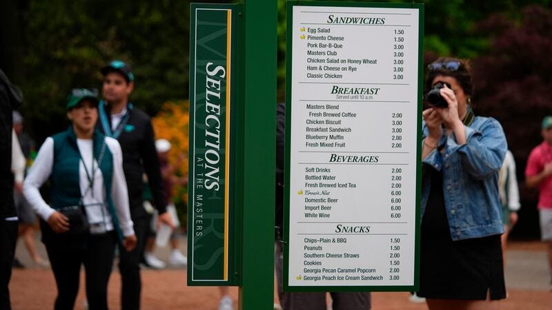 No inflation here: Affordable Masters' menu still includes $1.50 pimento  cheese sandwiches