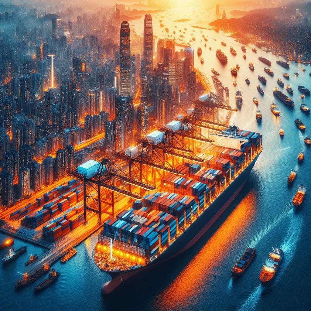 An extraordinary image of containership and ocean and port for a quizz related to container shipping