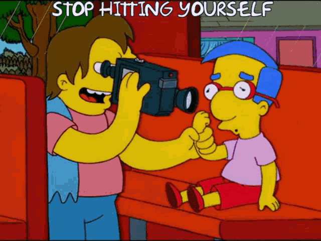 Animated GIF from The Simpsons illustrating the principle of "Stop hitting yourself."