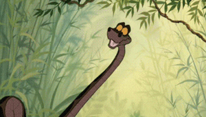 Sir Hiss from Disney's Robin Hood makes a cute little bow with his ... neck, I guess? Do snakes have necks? Anyway, the part under his head.
