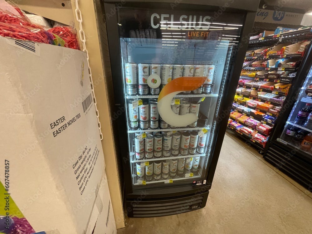 Food Lion grocery store celsius energy drink cooler Stock Photo | Adobe  Stock