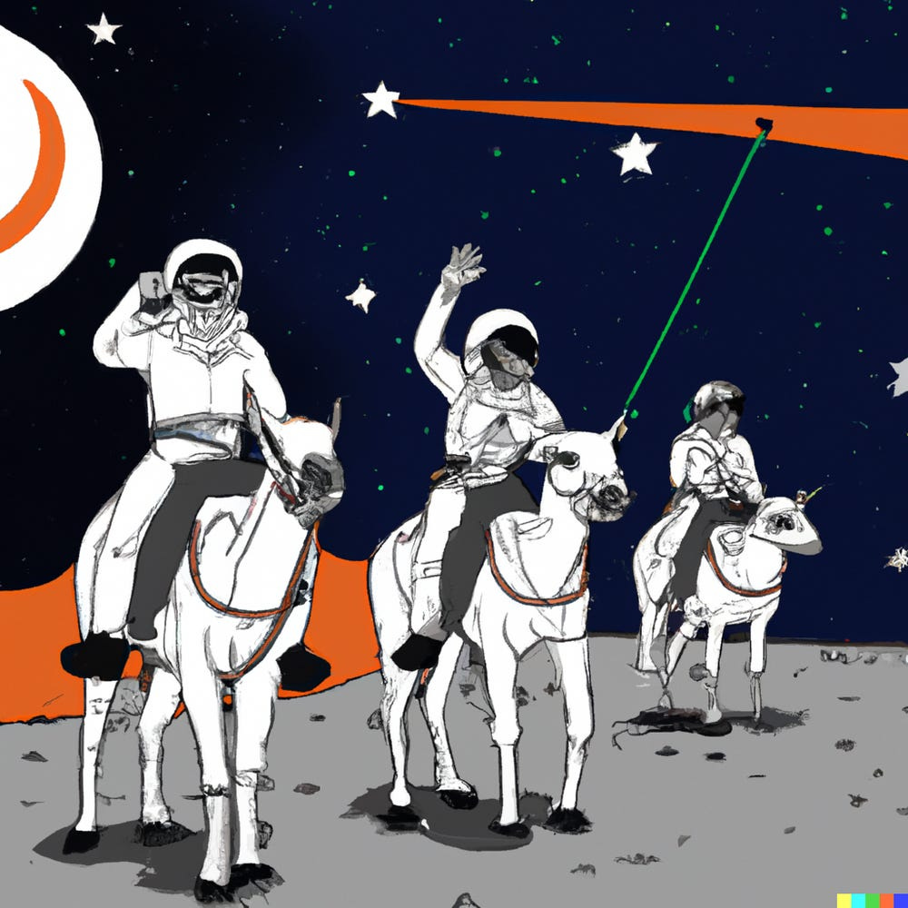 DALL·E AI-generated image of astronaut cowboys at a rodeo in outer space