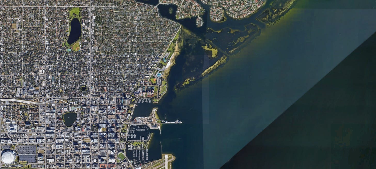 Aerial view of Tropicana Field and surrounding area