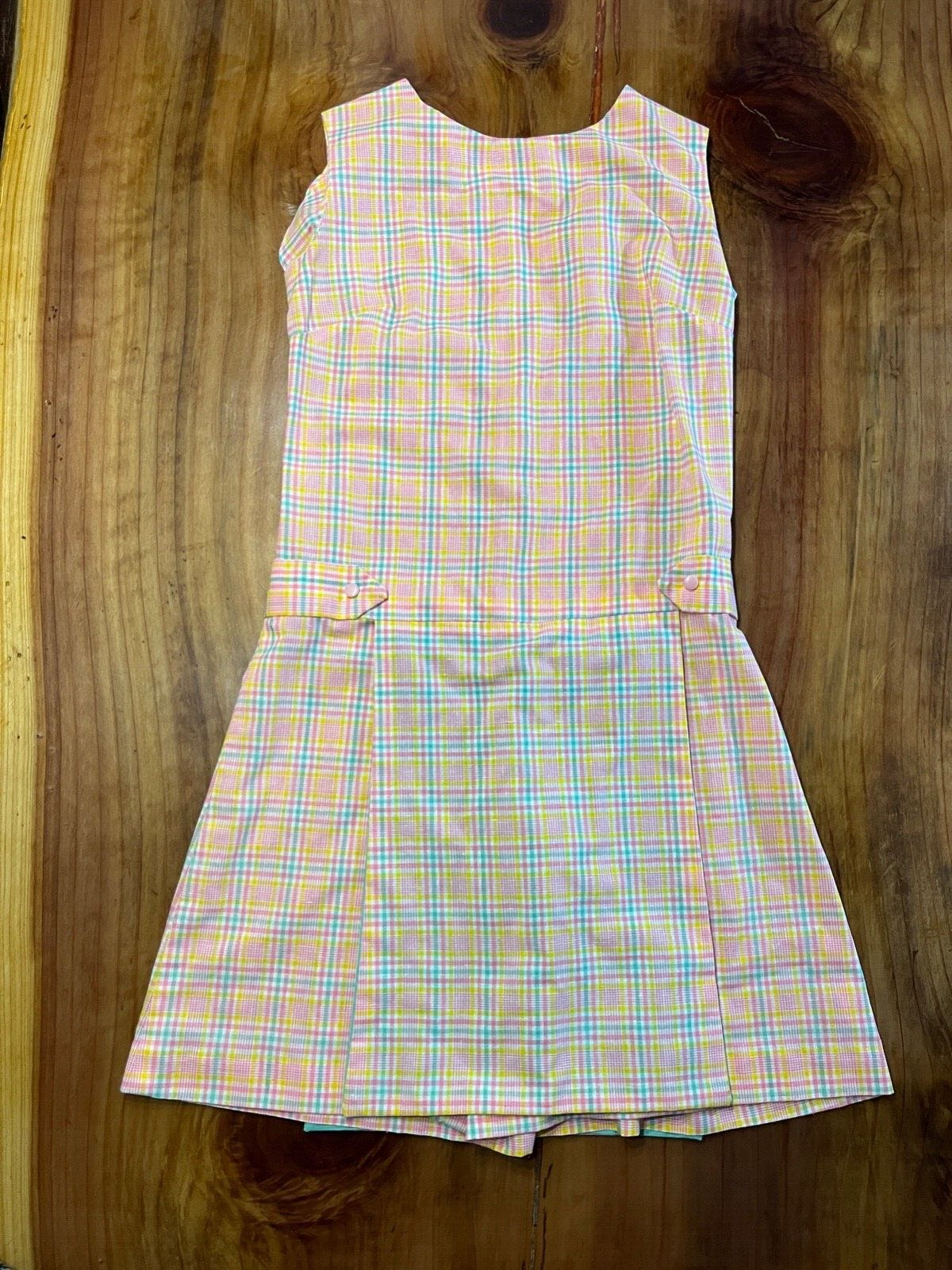 Vintage 60s Handmade Womens Play Suit Romper Plaid Cotton Blend Sleeveless B3-22 - Picture 1 of 6