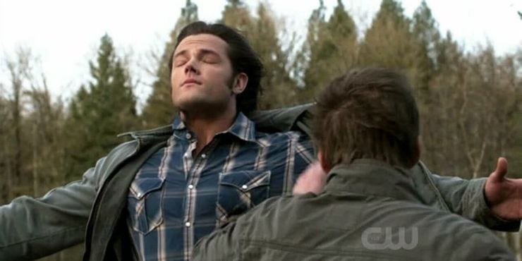 Sam Winchester being blown by windy Dean SPN Swan Song