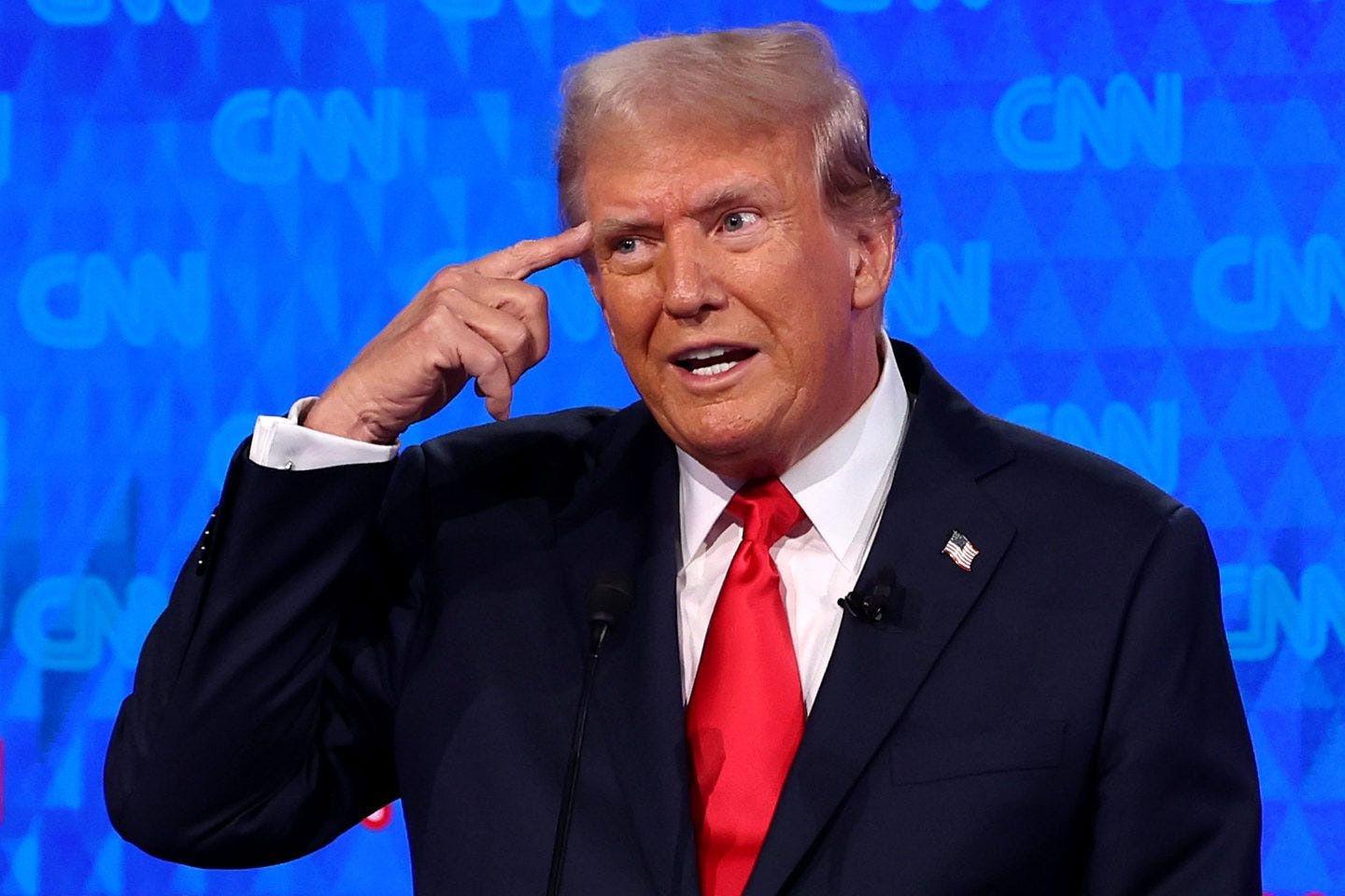 Republican presidential candidate, former U.S. President Donald Trump participates in the CNN Presidential Debate at the CNN Studios on June 27, 2024 in Atlanta, Georgia. Former President Trump and U.S. President Joe Biden are facing off in the first presidential debate of the 2024 campaign.