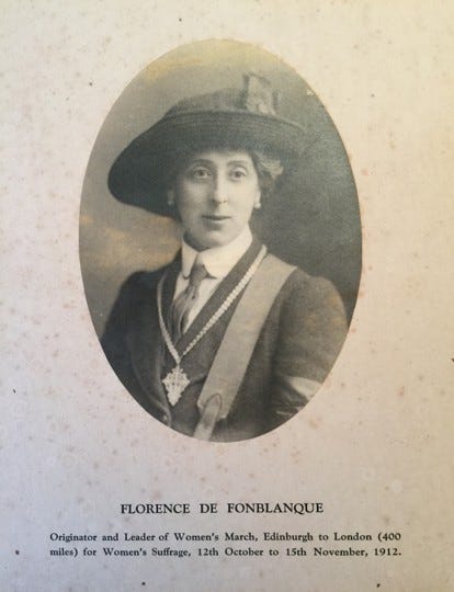 Florence de Fonblanque. Originator and Leader of the Women’s March, Edinburgh to London for Women’s Suffrage, 12th October to 15th November 1912. Please register to join us on Thursday, March 20th. Florence de Fonblanque. Originator and Leader of the Women’s March, Edinburgh to London for Women’s Suffrage, 12th October to 15th November 1912. Please register to join us on Thursday, March 20th.