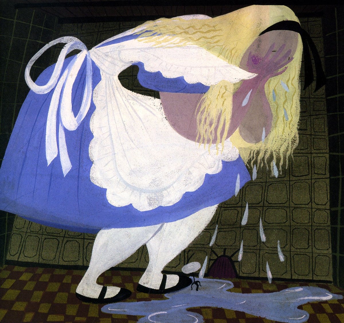 Ronnie del Carmen on X: "Mary Blair. One of my faves of Mary's Alice  concept art where she cries and creates an ocean of tears. Alice in  Wonderland (1951) #Animation https://t.co/mvchAH6fVS" /