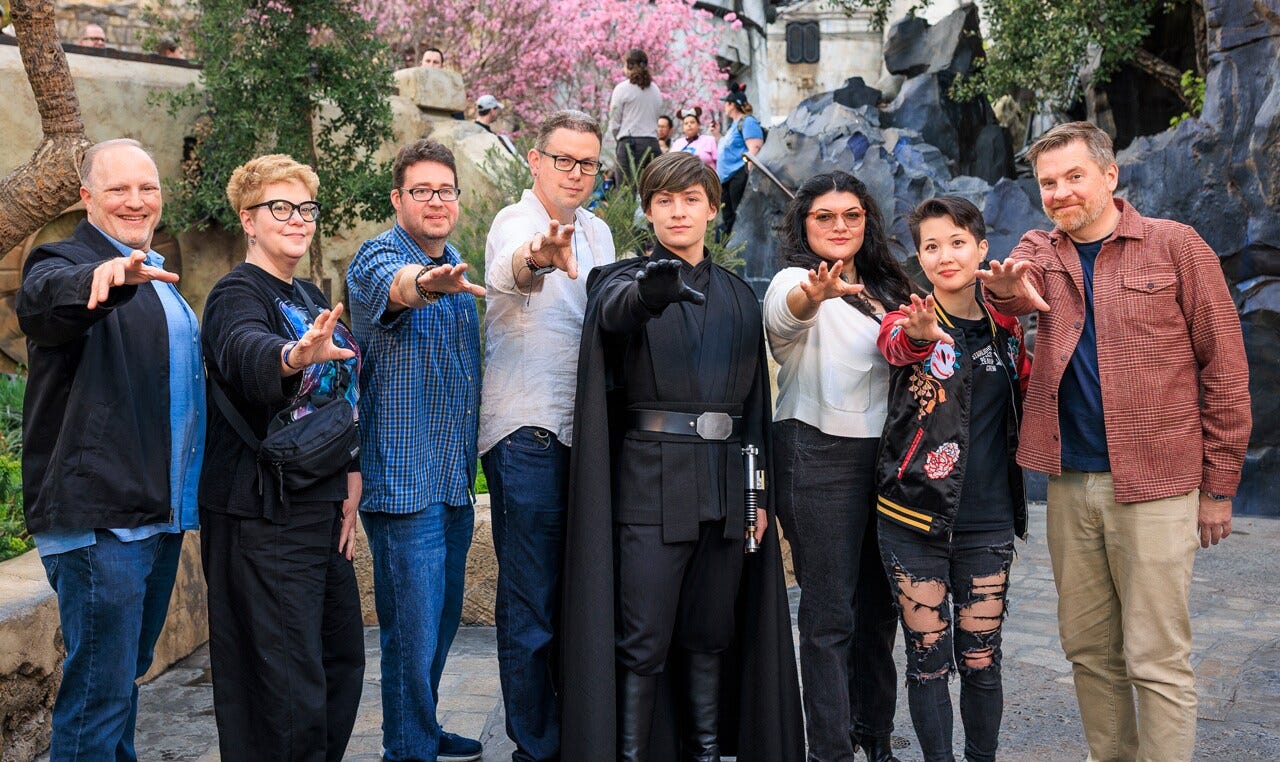 The High Republic authors with Luke Skywalker at Star Wars Galaxy's Edge.