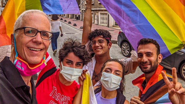 A group of proud Pride marchers in Istanbul, Turkey on June 26, 2021.