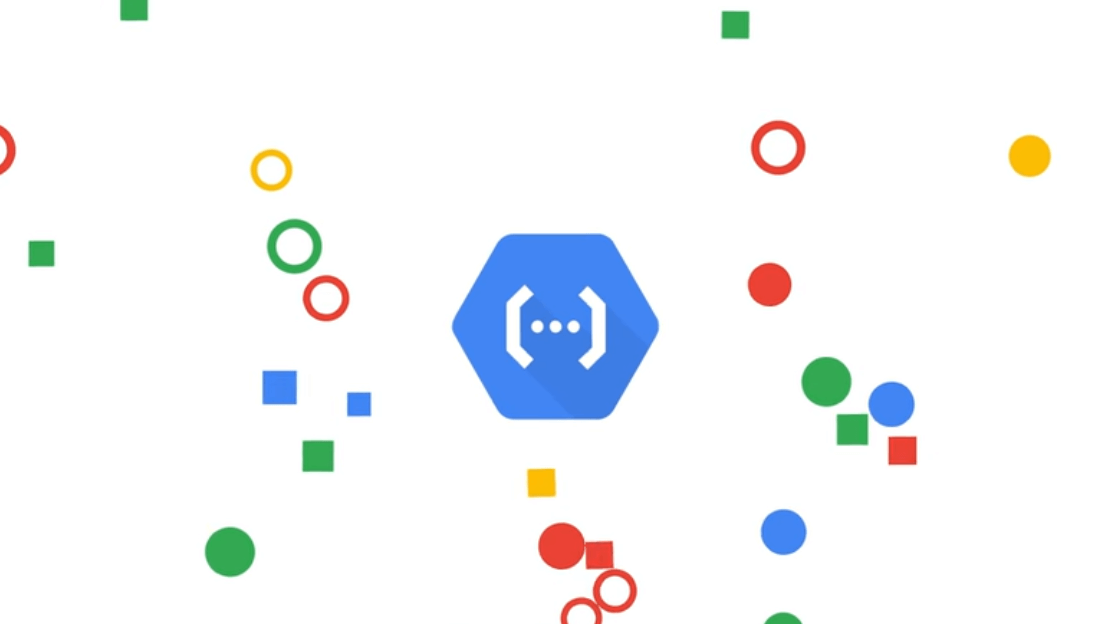 Green, yellow, red and blue circles and squares randomly placed with a white background and the cloud functions logo in the center.