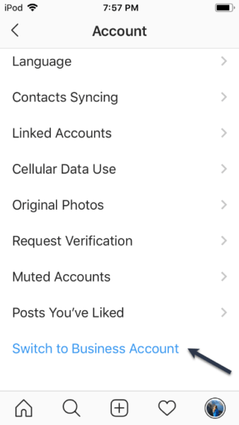 Instagram setting to switch to business account 2021