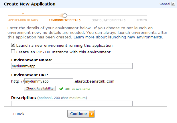 Amazon Elastic Beanstalk - Enter a URL