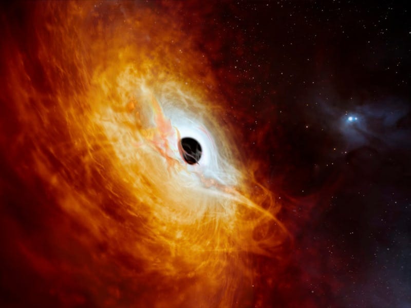 Supermassive black holes grow by pulling in matter around them.