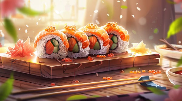 Clipart of delicious colorful sushi.