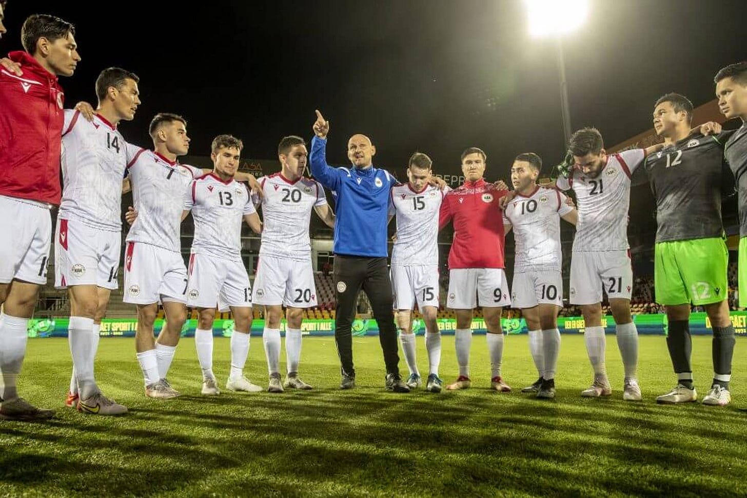 Greenland manager Morten Rutkjær gives a team talk