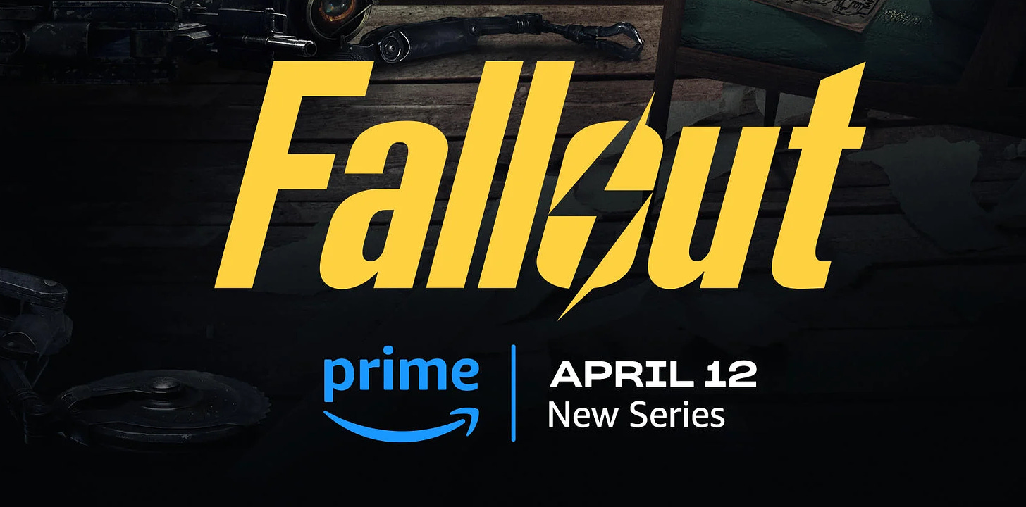 a screencap of the Fallout series poster, with the Fallout logo on top, and the Amazon Prime logo beneath it