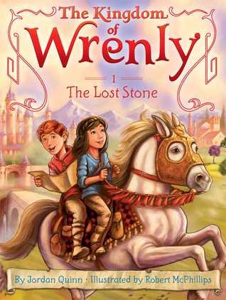 the lost stone kingdom of wrenly cover, girl and boy on a horse with a map