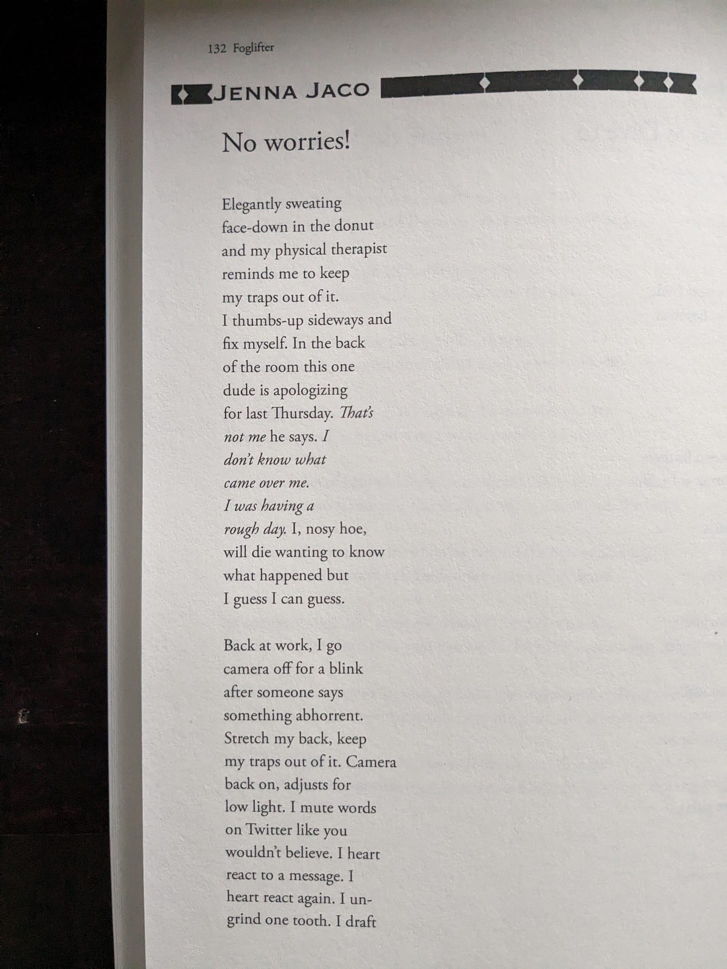 Photo of my poem "No worries!" which is too long for Substack's alt text.