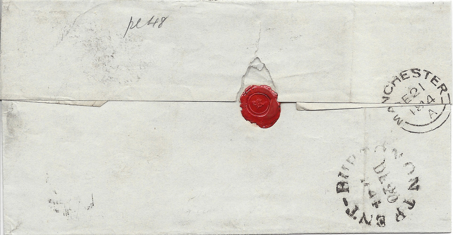 reverse of the 1844 folded letter