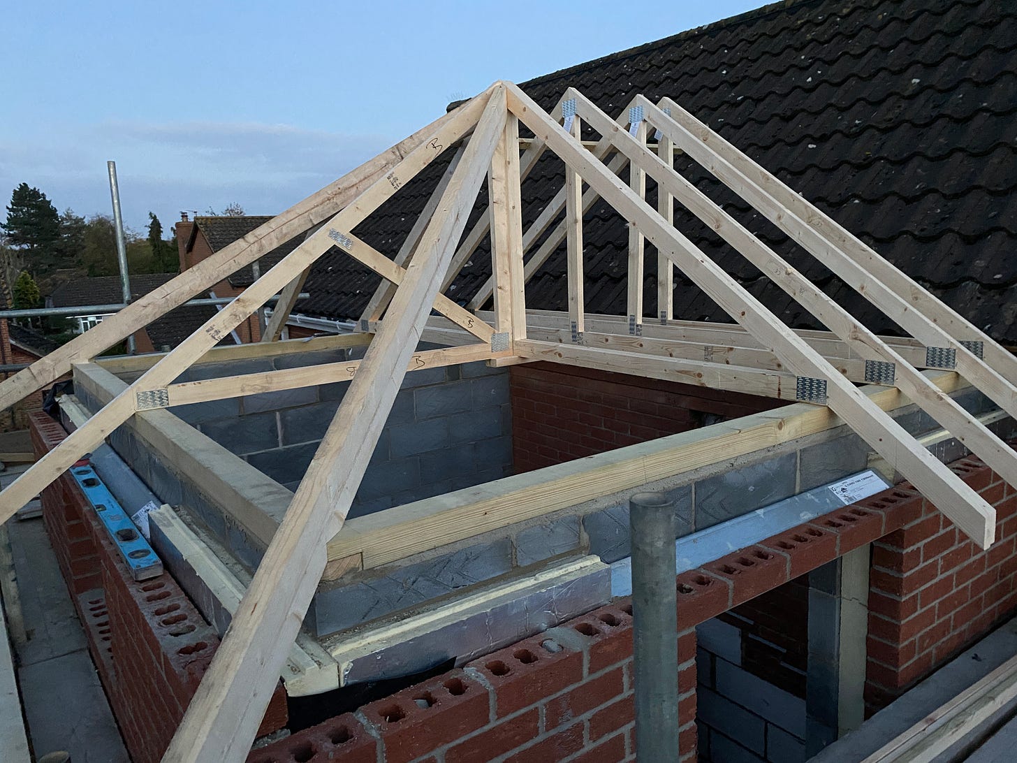 roof trusses in position on the new extension