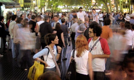 Young people meeting on a summer evening in Barcelona