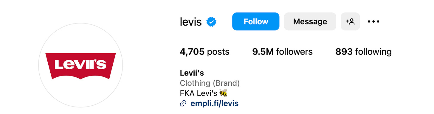 Levi's Instagram bio says "Levii's"