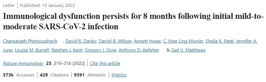 Nature Immunology: "Immunological dysfunction persists for 8 months following initial mild-to-moderate SARS-CoV-2 infection"