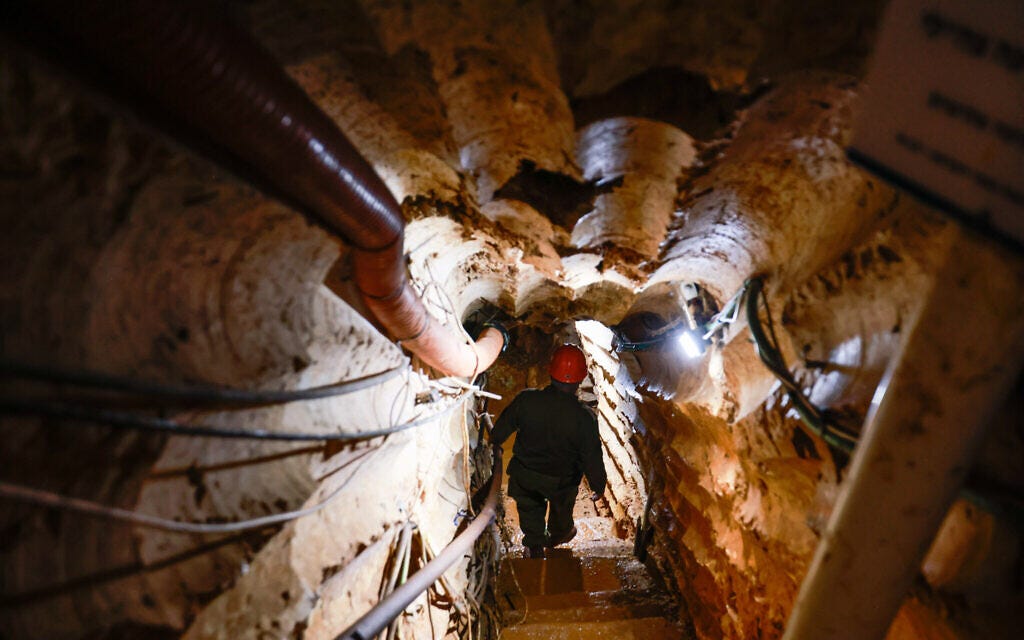 View inside a Hezbollah tunnel that crosses from Lebanon to Israel, on the border between Israel and Lebanon in northern Israel, on February 14, 2023. (Yossi Zamir/Flash90)