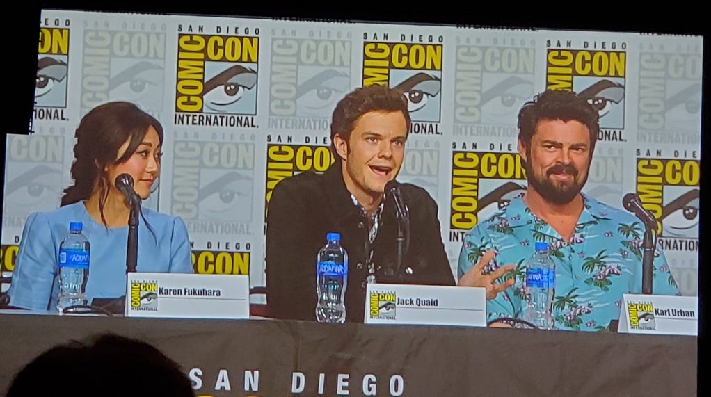 Karen Fukuhara jack quaid karl urban boys panel at comic con 2019