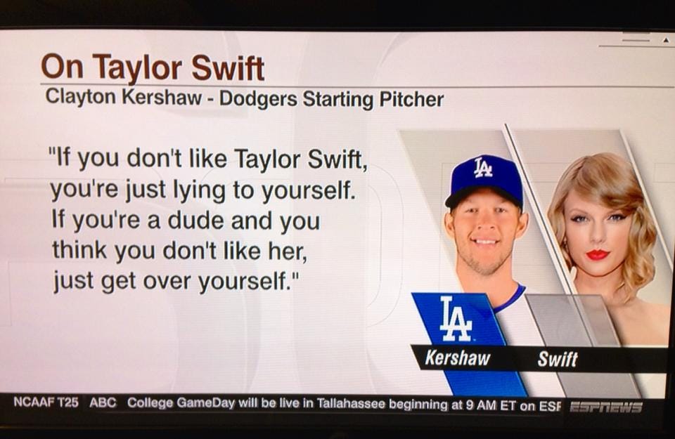 MLB Memes on Twitter: "Clayton Kershaw on Taylor Swift...  http://t.co/UsNOh91ypV" / Twitter