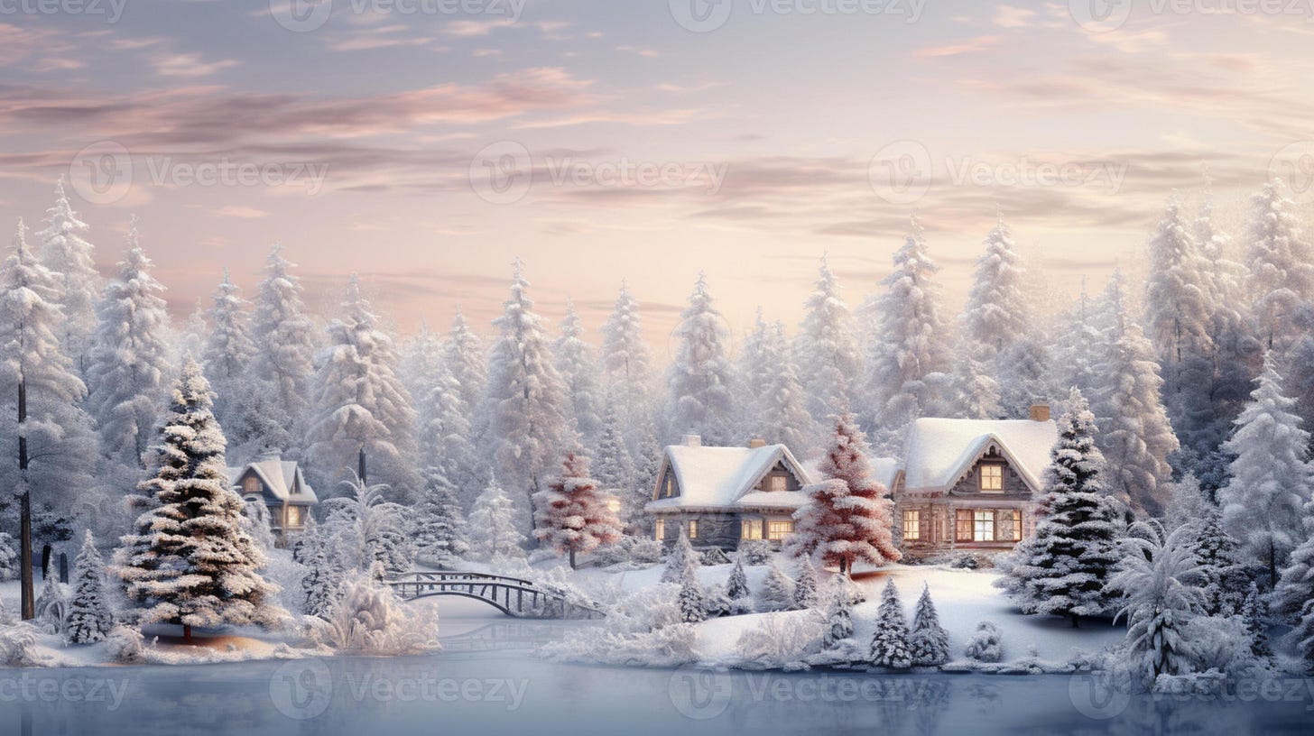 A beautiful outdoor christmas scene illustration of a christmas house with  snow winter landscape in a village 29831154 Stock Photo at Vecteezy