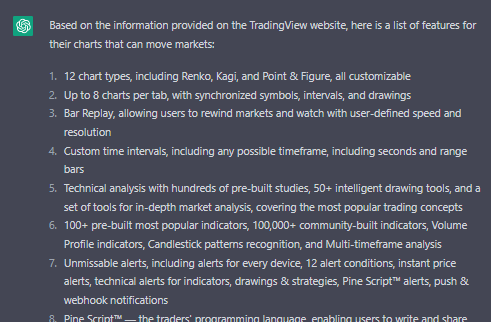 ChatGPT breakdown of TradingView features.