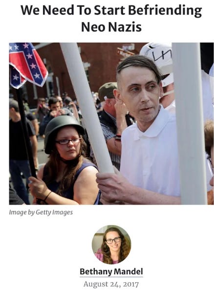screencap from forward of bethany mandel's article titled "we need to start befriending neo-nazis"