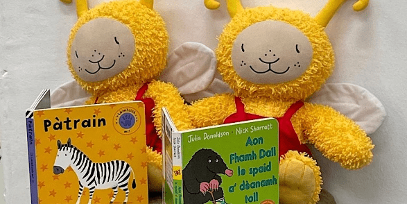 bookbug soft toys with Gaelic story books