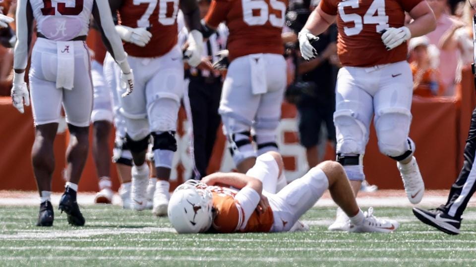 Quinn Ewers injury update: Texas quarterback knocked out of Alabama game in  first quarter | Sporting News