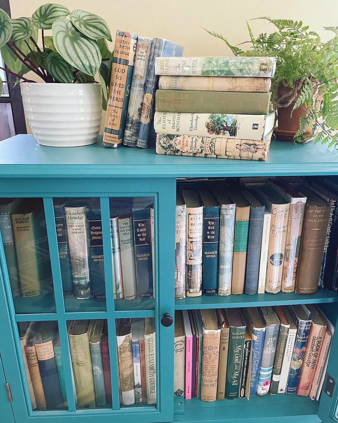 My Elizabeth Goudge bookcase that has been filled slowly over the years. 