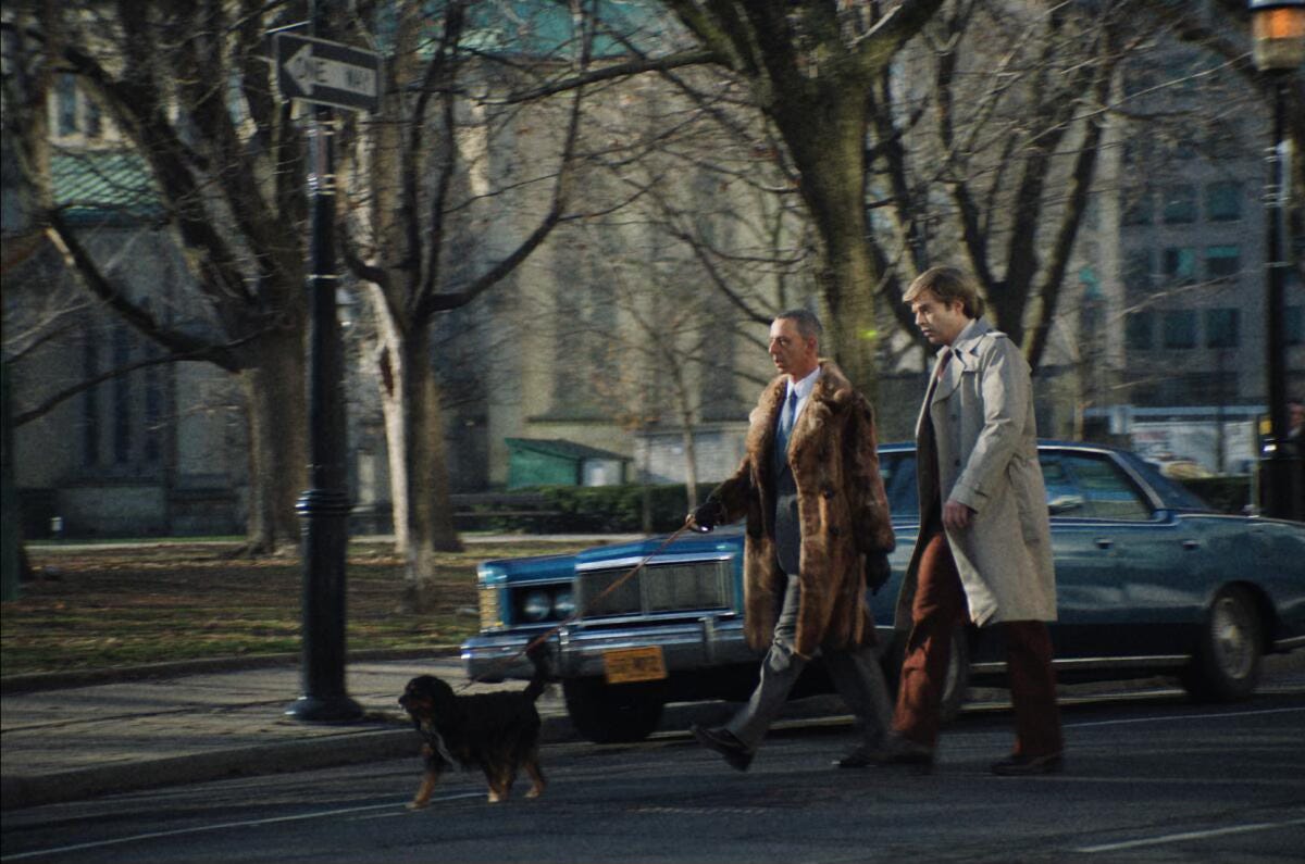 Still from the 2024 drama film The Apprentice featuring Jeremy Strong and Sebastian Stan