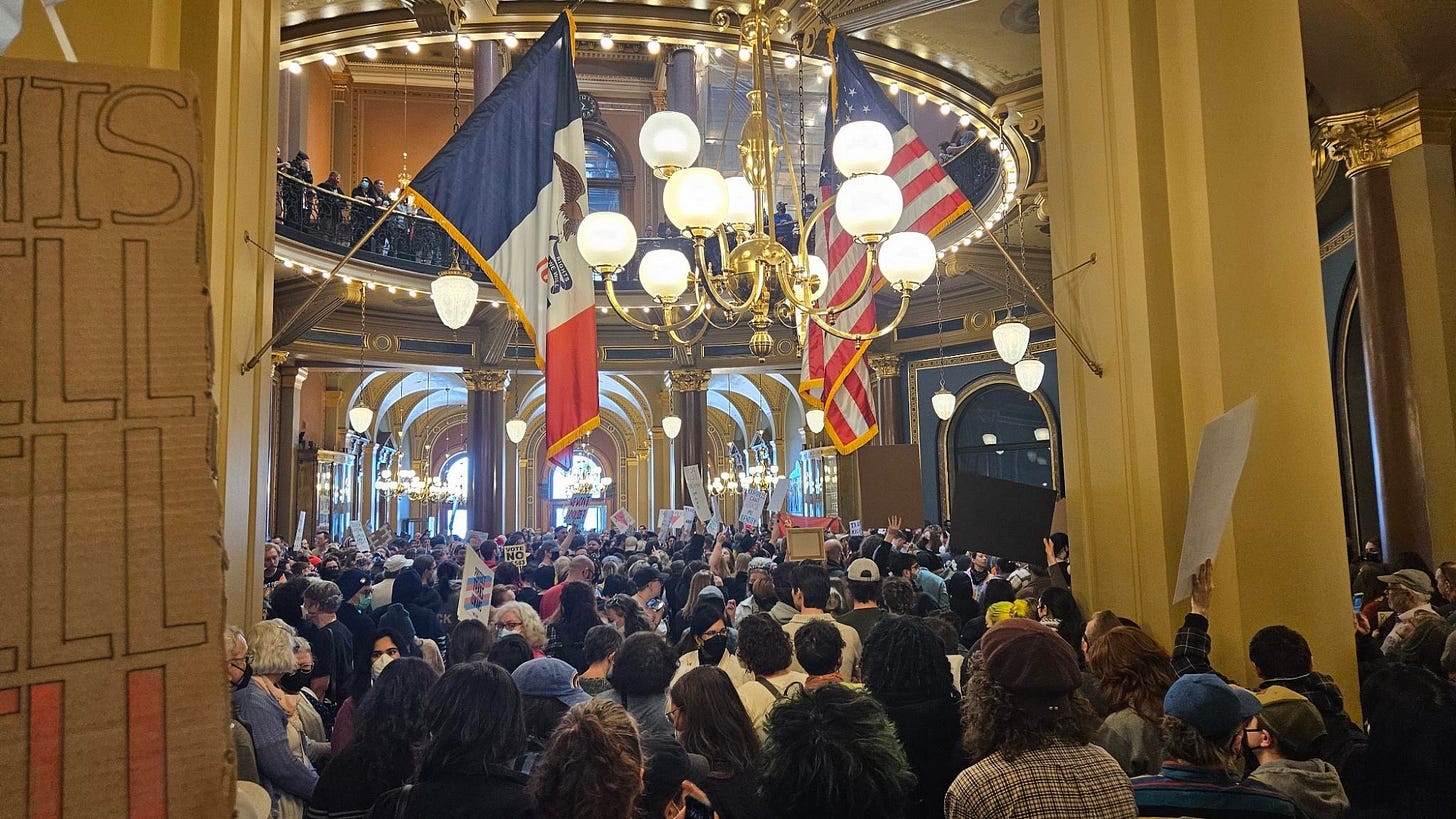 protestors around the rotunda, Iowa State Capitol, Des Moines