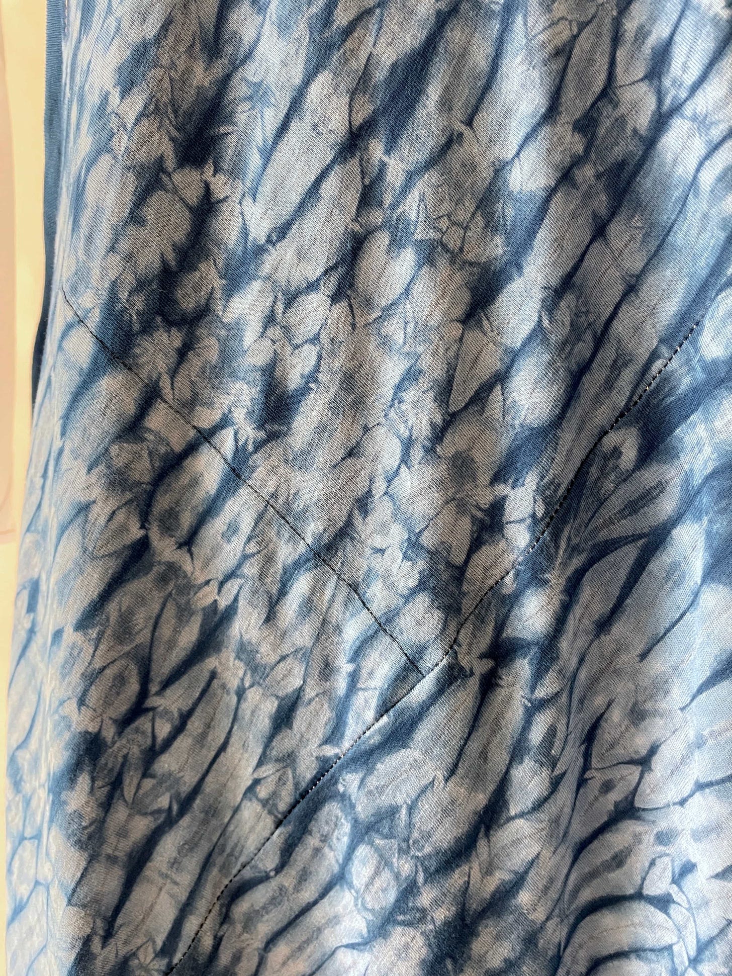 Close-up of the mokume shibori pattern on the 14.5-Square Wrap Dress.