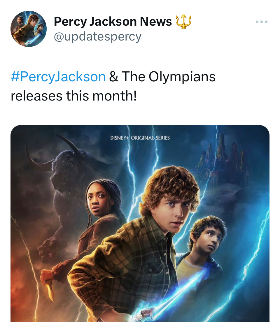 Screenshot of the announcement that Percy Jackson is coming soon.