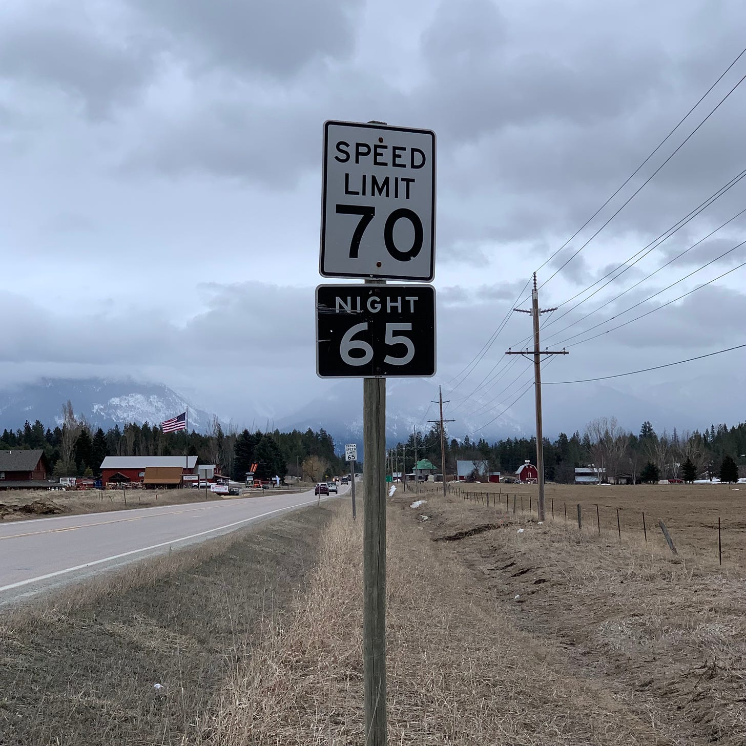 70 mph sign on a two-lane road
