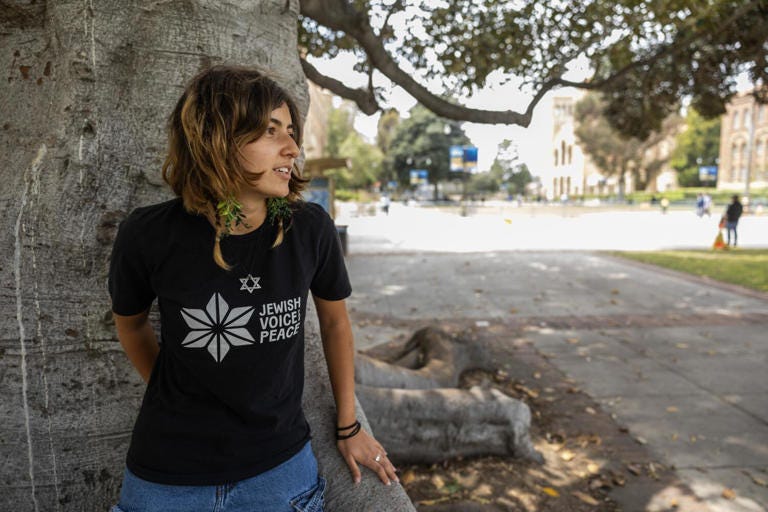 Sabrina Ellis, a junior and a member of Jewish Voice for Peace at UCLA, was part of the pro-Palestinian encampment from the beginning. ((Myung J. Chun / Los Angeles Times))